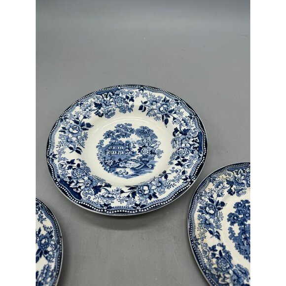 tonquin royal Stafford Clarice Cliff  Blue White Ironstone Bowl Plates Set Of 3 - Picture 3 of 12